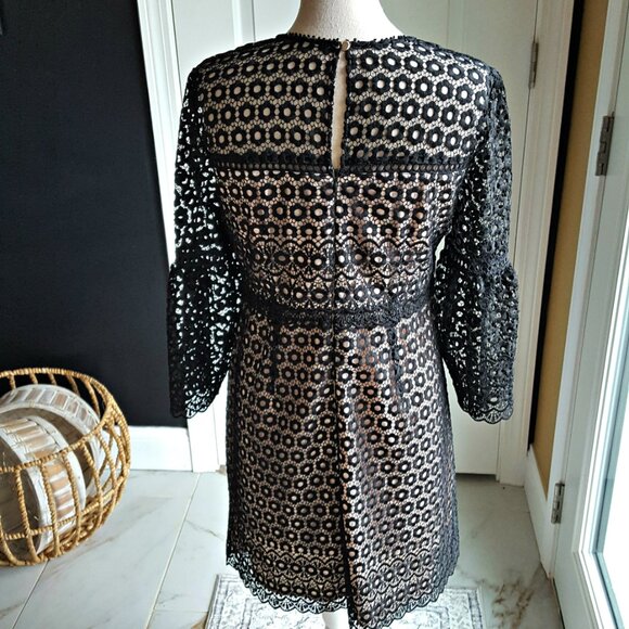 J. CREW BELL Sleeve DAISY Lace SHEATH Dress BLACK/NUDE - Picture 7 of 10